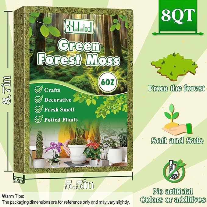 Halatool 6OZ Green Moss for Indoor Plants, 8QT Orchid Moss for Repotting - Image 2