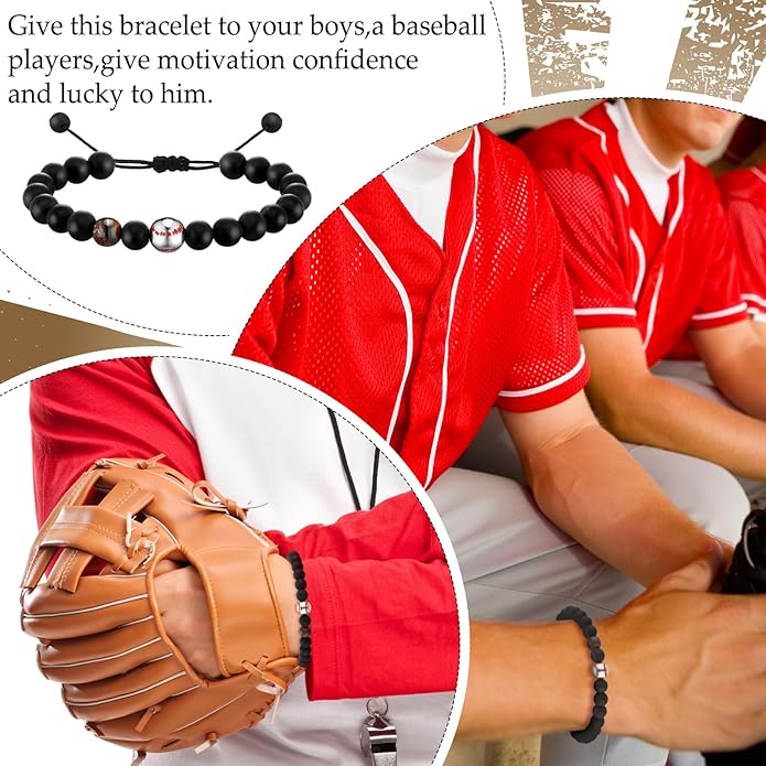 12 Set Sport Adjustable Beaded Bracelets Gifts Football Softball Soccer Volleyball Golf Basketball Hockey Bracelets for Women Men Adjustable Beaded Accessories