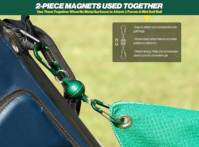 Handy Picks Magnetic Golf Towel Clip – Patented Mini Golf Ball Design – Convert Any Golf Towel with Eyelet into Magnetic Towel – Strong Magnet Holder for Cart, Bag & Clubs