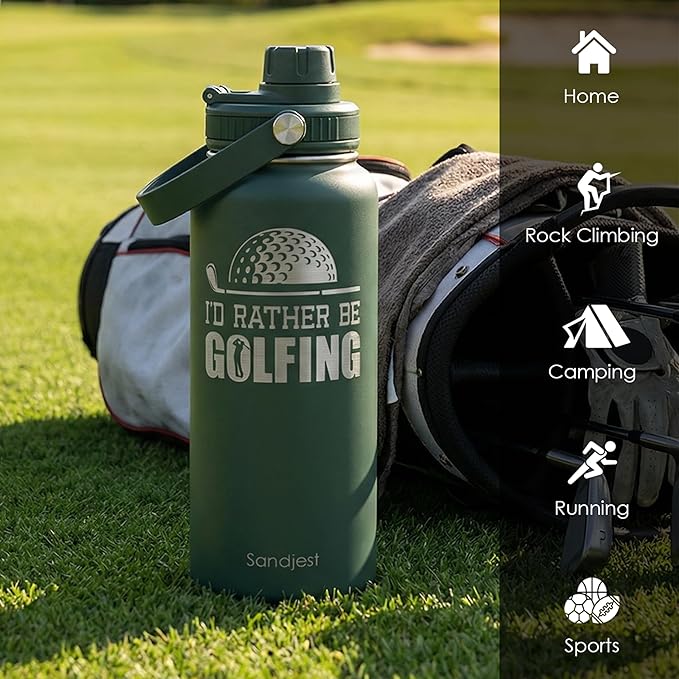 Golf Insulated Stainless Steel Water Bottle 32oz, I Would Rather Be Golfing, Vacuum Chug Lid Travel Tumbler for Men Friends Dad Brothers Golfers Coaches, Birthday Christmas