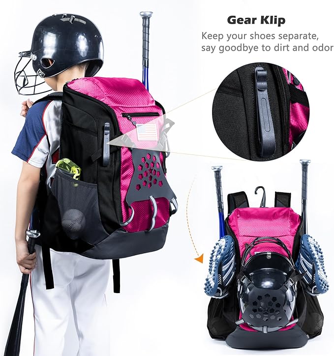 | Baseball Bag Softball Bat Bag, Double-layer Baseball Backpack Adult with Gear Klip To Hold Baseball Glove, Baseball Essential Gear, Youth Baseball Bag for Boys, Girls, Baseball Accessories