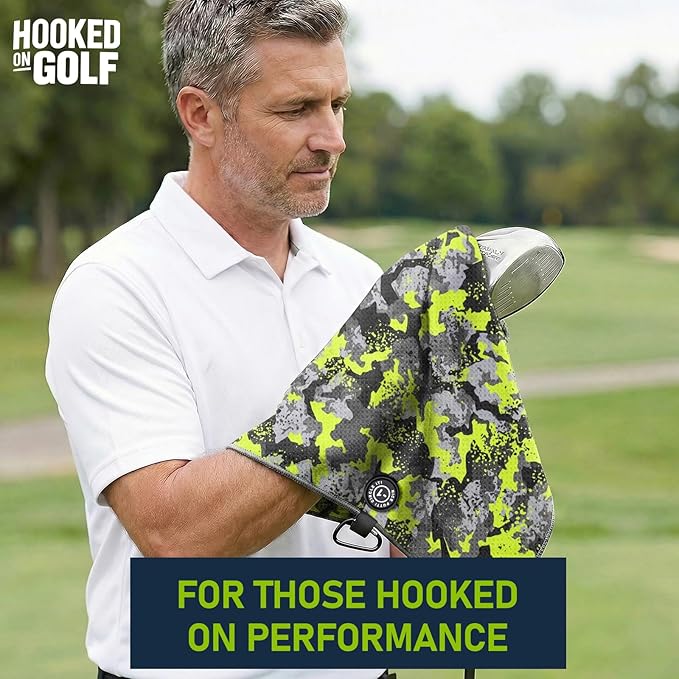 Magnetic Golf Towel 16x24 Ultra Absorbent Waffle Microfiber, Strong Magnet for Cart Clubs, Spot-Clean Design Golf Accessories Gifts for Men (Green-Camo)