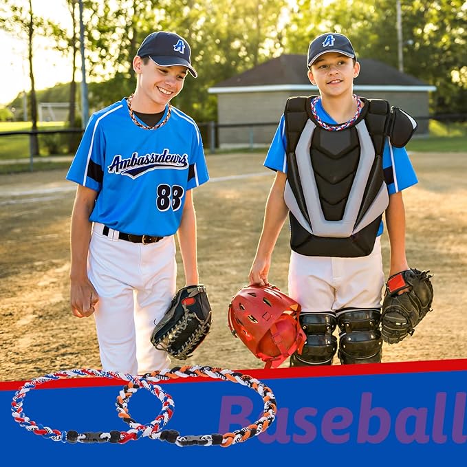 Junkin Baseball Necklaces Three Braided Rope Titanium Necklace for Fans Team Gifts Boys Men Player Softball Sports