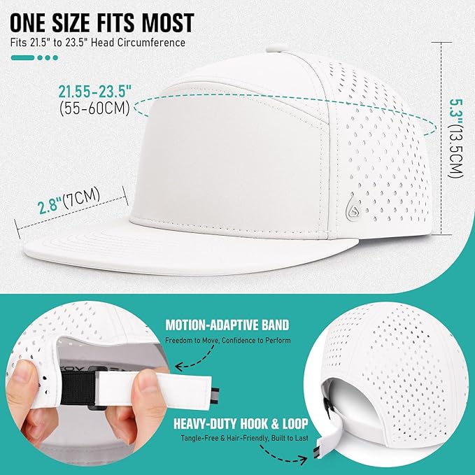 AOPREL Flat Brim Baseball Cap for Men Adjustable Water-Resistant Performance Hat with Breathable Laser Perforated