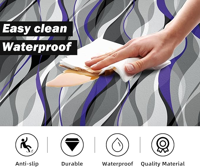 Kitchen Mats for Floor Modern Abstract kitchen rugs Grey and Purple Stripe Anti - Image 4