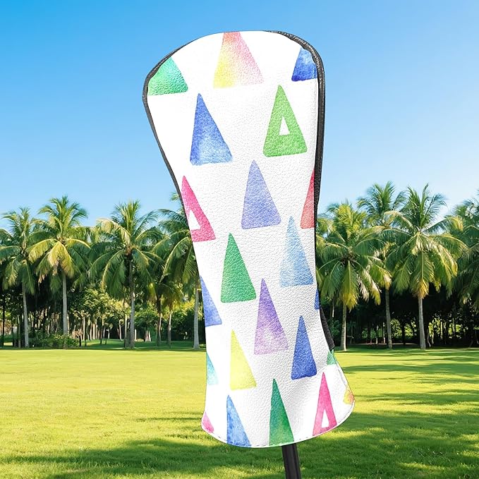 Golf Headcovers Fits Driver Hybrid Fairway 3/5 Wood, Waterproof PU Leather Golf Club Protector, Ideal Sports Accessories & Golfer Gift Colorful Geometry
