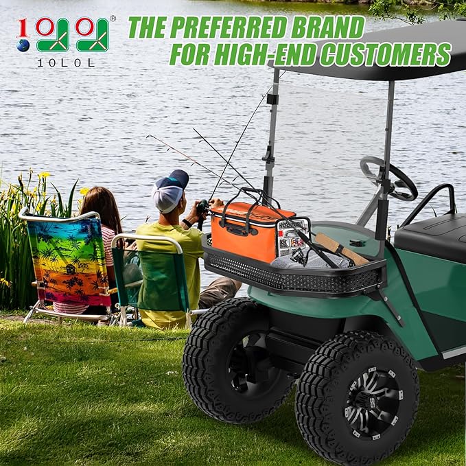 10L0L Golf Cart Front Cargo Basket for EZGO TXT/RXV、Club Car DS/Precedent、Yamaha G22/G29 - Heavy-Duty Steel Mesh Storage Rack, Gas/Electric Compatible