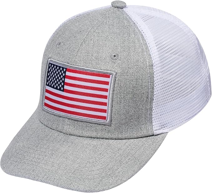 American Flag Trucker Hat, Patriotic Baseball Cap for Men & Women, Breathable Mesh Adjustable Snapback, USA Flag Patch