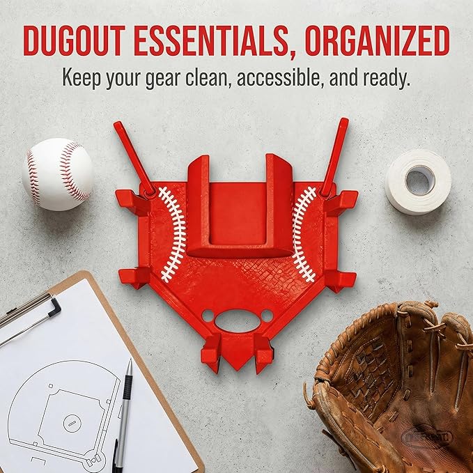 Baseball and Softball Dugout Organizer, Fence-Mounted Hanging Rack for Bats Helmets Gloves Drinks, Portable and Space-Saving (Pink)