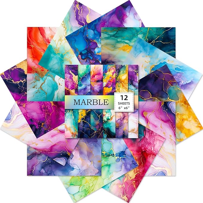 Marbled Scrapbook Paper Pad Color Marbled Patterned Paper 6×6, 24 Sheets by iKammo