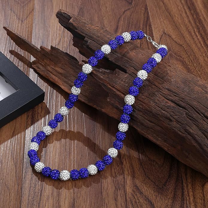 QINJIEJIE Baseball Necklace for Men Glitter Bling Rhinestone Beaded Collection Necklace for Women 16/18in Inspired Sports Jewelry Baseball Chain Cool Gifts for Baseball Players Team Lovers