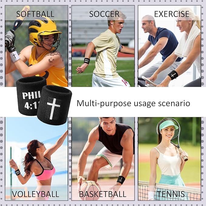 Misdary 6 Pair Cross Wristband Football Baseball Drip Baseball Football Accessories Faith Cross Sports Wristband Sweat Band Athletic Christian Faith for Sports Basketball Gym Workout
