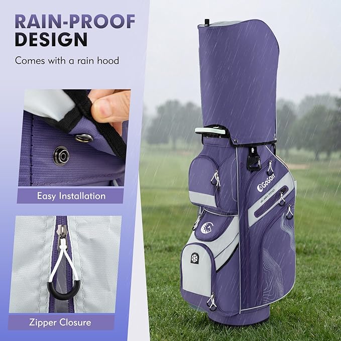 Tangkula Golf Cart Bag with 14-Way Full Length Dividers, 6 Molded Lock Top Golf Club Bag with 11 Pockets, Cooler Bag, Padded Strap, Handles, Umbrella Holder & Rain Hood