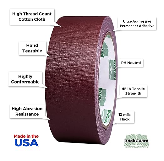 BookGuard 1-1/2 Inch Vinyl-Coated Cotton Cloth Bookbinding Repair Tape - Image 2