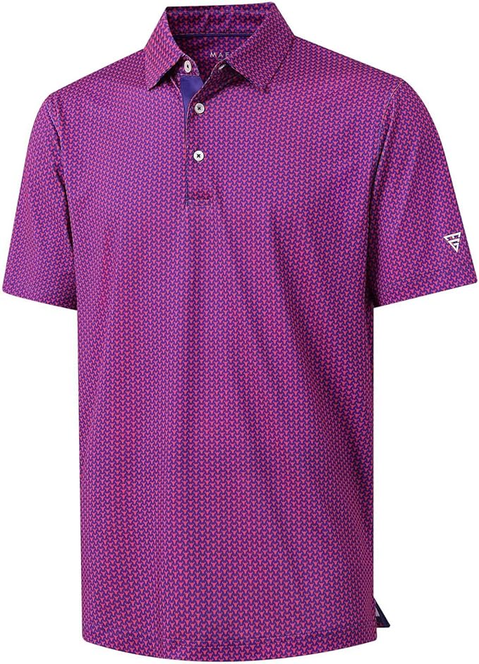M MAELREG Mens Golf Shirt Short Sleeve Dry Fit Print Moisture Wicking Performance Patterns Collared Polo Shirt