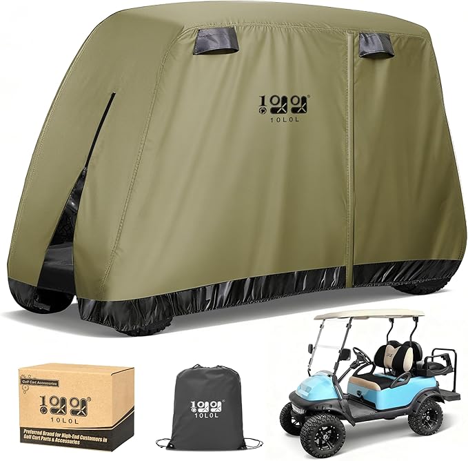 10L0L Golf Cart Cover 2/4/4+2 Passenger for Yamaha EZGO Club Car, Heavy Duty 420D Waterproof Windproof Durable Oxford Golf Cart Cover with 3 Zipper Doors for All-Weather Protection (Black/Silver)