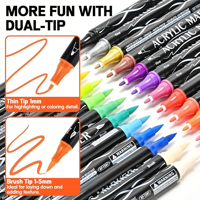 24 Colors Dual Tip Acrylic Paint Markers, Acrylic Paint Pens - Image 2