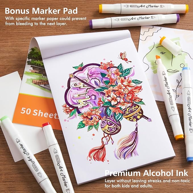 172 Colors Alcohol Based Dual Tip Art Markers, 171+1 Blender Permanent Marker - Image 4