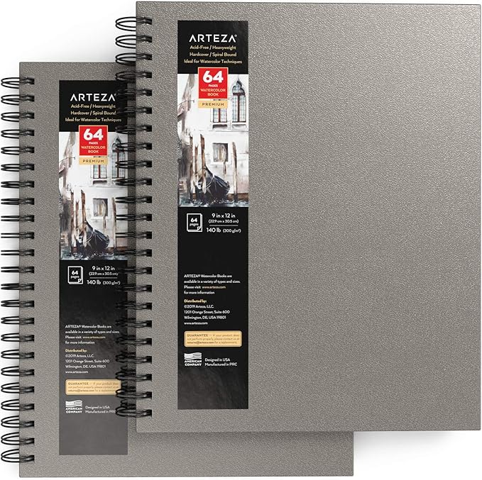 ARTEZA Watercolor Sketchbook 2-Pack, 9x12 Inches – 64 Pages Each, Spiral-Bound - Image 2