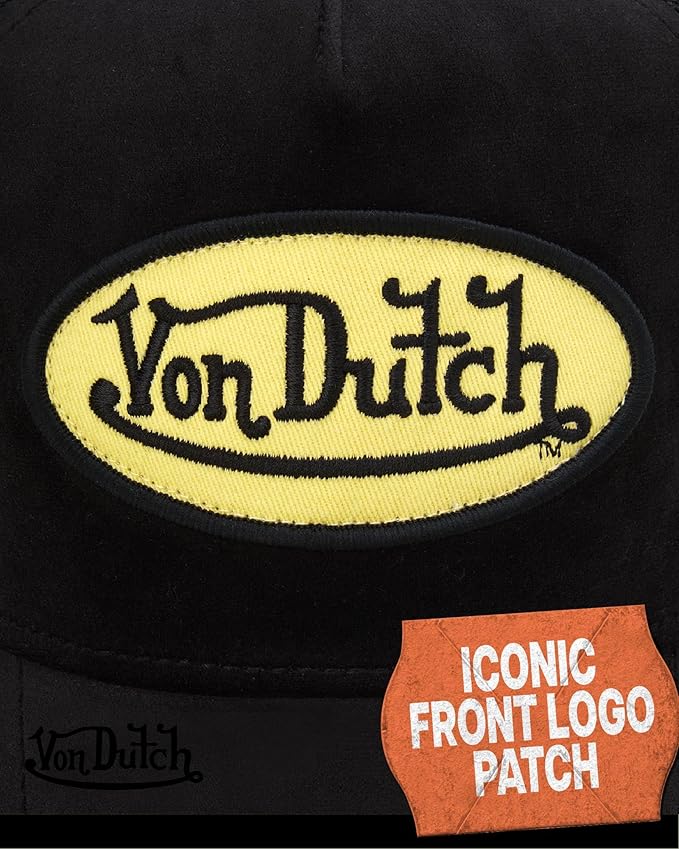 Von Dutch Unisex Trucker Hat - Velvet Curved Bill Mesh Back Retro Classic Adjustable Snapback Baseball Cap for Men and Women