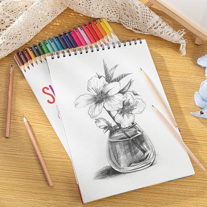 2 Pack Sketch Book with 36 Color Pencil Set, Spiral Kids Sketchbook - Image 4