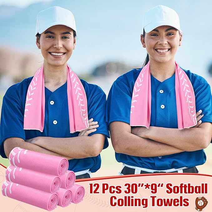 Peryiter 12 Counts Mini Cooling Towel, 30" x 9" Baseball Softball Soccer Golf Sweat Towel, Breathable Chilly Rag, Microfiber Sport Rags for Team Gym Running Coach Gift