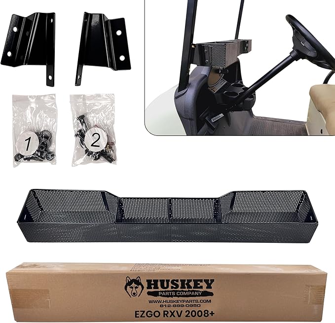 Huskey Golf Cart Front Basket Storage Basket Dash Basket Compatible W/EZGO TXT/RXV,Club Car DS (2000.5+) Precedent/Tempo/Onward,Yamaha G29 Drive2 2007+ One Piece Solid Design & Larger Compartments