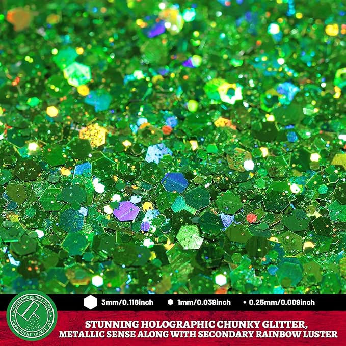 LEOBRO Green Glitter, 160g/5.64oz Holographic Chunky Glitter - Image 3