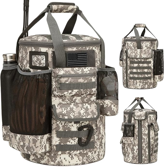 Baseball Bucket Bag Baseball Coaching Accessories Organizer Tactical Style Softball Bucket Bag with Anti-Slip Bottom, Multiple Pockets for Bat, Gloves, Scoreboards