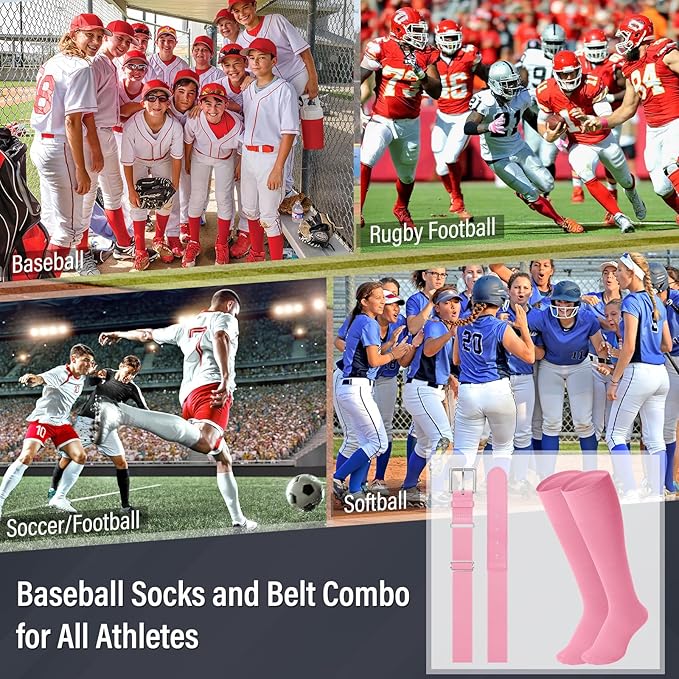 Baseball Socks and Belt for Youth Adult Softball Socks Combo Elastic Waist Belt for Men Kids Boys Girls Women JASGOOD