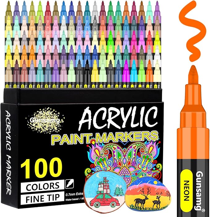 Gunsamg Fine Tip Acrylic Paint Markers – 100 Colors Acrylic Paint Pens by Gunsamg