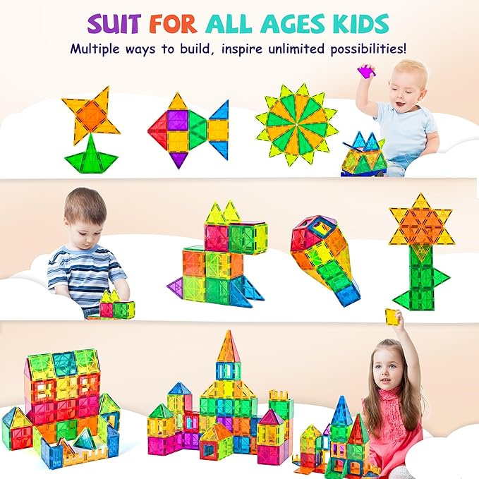 cossy 60 Pcs Magnet Tiles Magnetic 3D Building Blocks Set Educational - Image 4