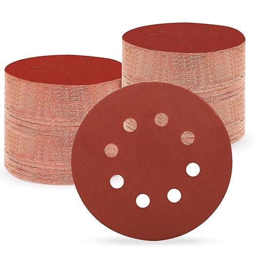 5 Inch 8 Hole Sanding Discs, Round Aluminum Oxide Sand Paper Discs by Huopueit