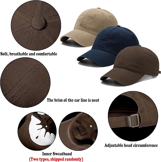 3 Pack Washed Plain Vintage Baseball Cap Cotton Adjustable Twill Bulk Low Profile Classic Dad Hat for Men/Women