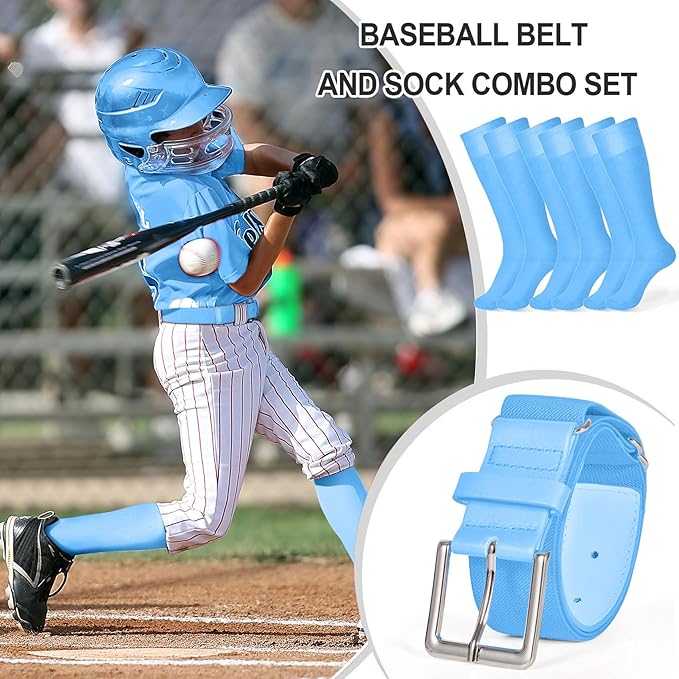 XZQTIVE 3 Pairs of Baseball Softball Socks and 1 Baseball Softball Belt Combo Set Knee-High Soccer Socks for Kids Youth Adult