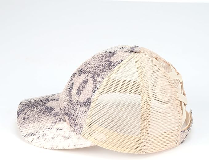 C.C Ponycap Messy High Bun Ponytail Adjustable Glitter Mesh Trucker Baseball Cap