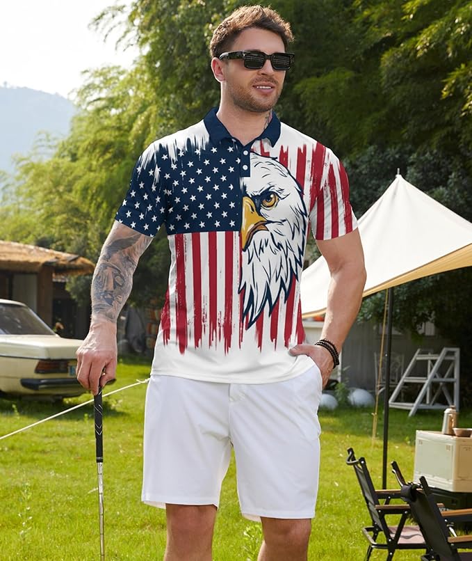 Golf Polo Shirts for Men Funny Print Short Sleeve Golf Shirts Performance Golf Polos