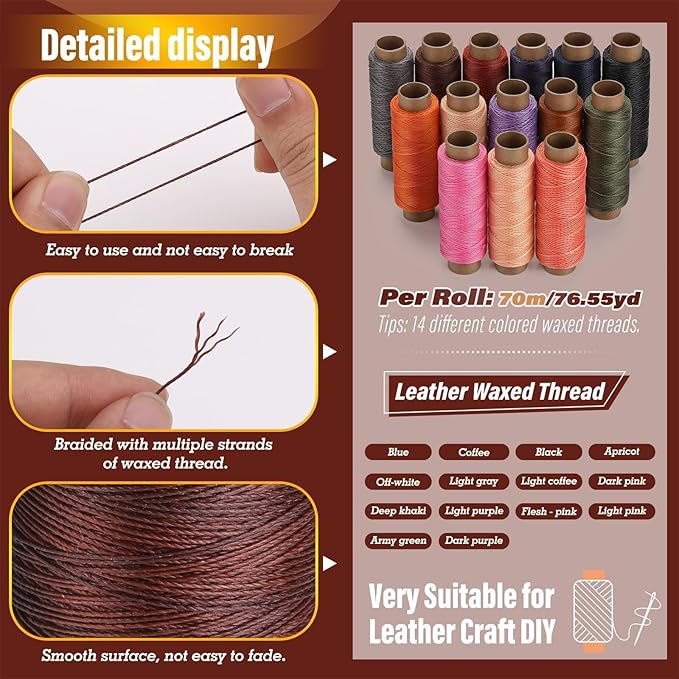 0.8 mm Leather Sewing Thread, 16 Colors 32 Yards Waxed Thread, Round Waxed - Image 3