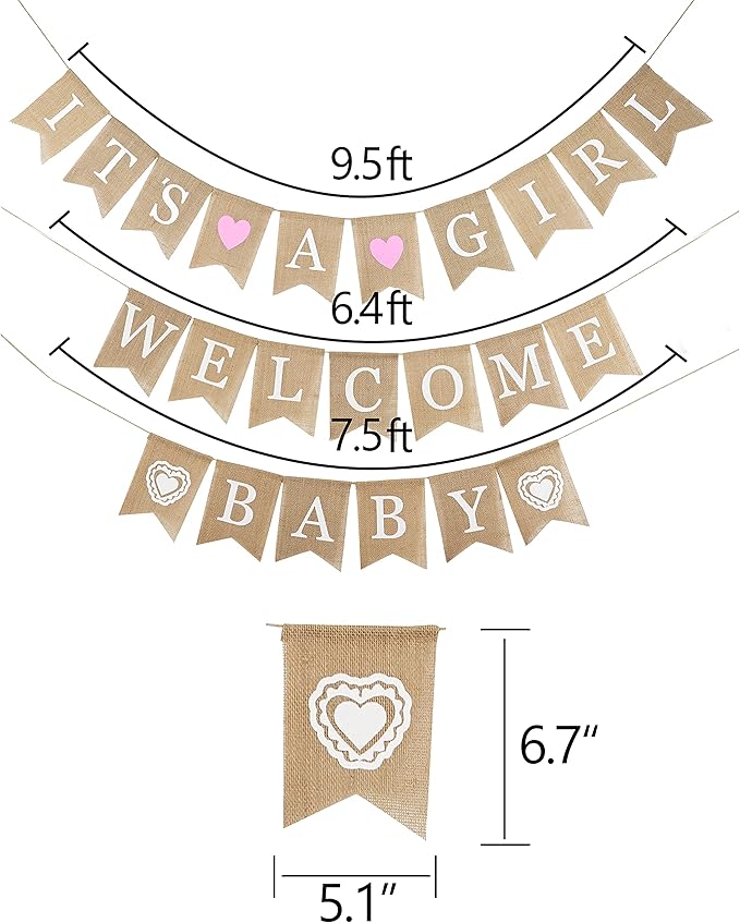 MEEDEE Burlap Banner Welcome Baby Girls Banner Rustic Baby Shower Party Favors - Image 2