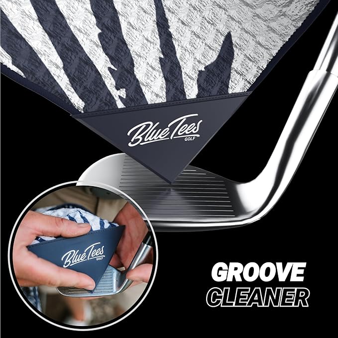 Blue Tees Golf Premium Magnetic Towel - Super Strong Magnet - Microfiber Waffle Design - Silicone Brush - Groove Cleaner - Bag Buckle - Standard & Caddy Sizes