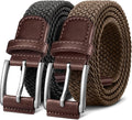 BULLIANT Belt for Men 2Pack,Mens Gift Stretch Braided Web Belt Elastic for Casual Golf Jeans,1 3/8"