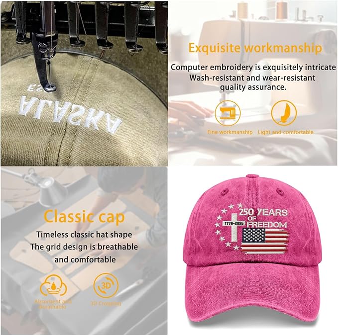 US 250th Anniversary Hat, Patriotic Embroidered Cap, 1776-2026 Freedom Celebration, 250 Years American History Gift Patriots