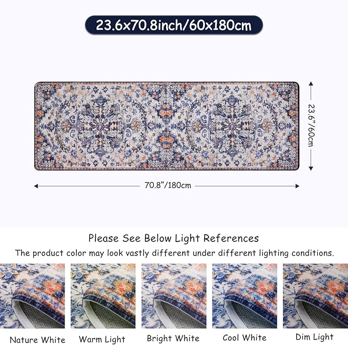 Lahome 2x6 Blue Washable Hallway Runner Rug, Bohemian Floral Medallion Kitchen - Image 2