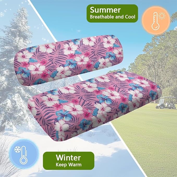 Bulopur Tropical Hibiscus Floral Golf Cart Blanket Seat Covers Club Car Golf Cart Seat Covers Non-Slip Breathable Cozy 2 PCS Golfcart Cushion Cover Washable