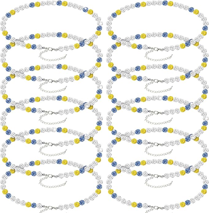 Landical 12 Pcs Bling Baseball Necklace Ice Beaded Baseball Necklace Cool Gifts Bulk for Team Players Lovers Fans