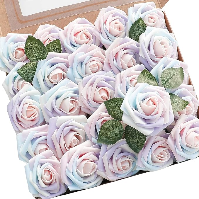Floroom Artificial Flowers 25pcs Real Looking Whimsical Blush Foam Fake Roses by Floroom