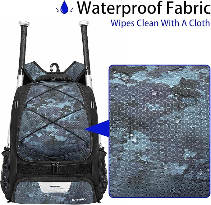 DAFISKY Baseball Bag Softball Backpack - Youth Adult T Ball Bat Equipment Bag with Bat Helmet Holders, Shoe Compartment