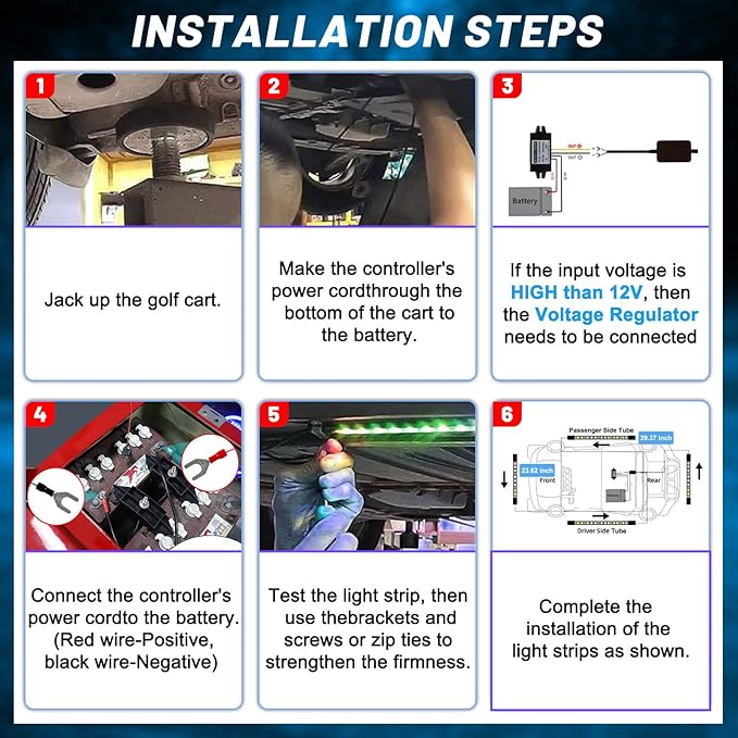 Golf Cart Underbody LED Lights 4Pcs, 12V - 80V Input Golf Cart Underglow Light Kit Bluetooth APP Control Dream Colors for EZGO Club Car Yamaha, Music Mic Sync Modes (Included Voltage Reducer)