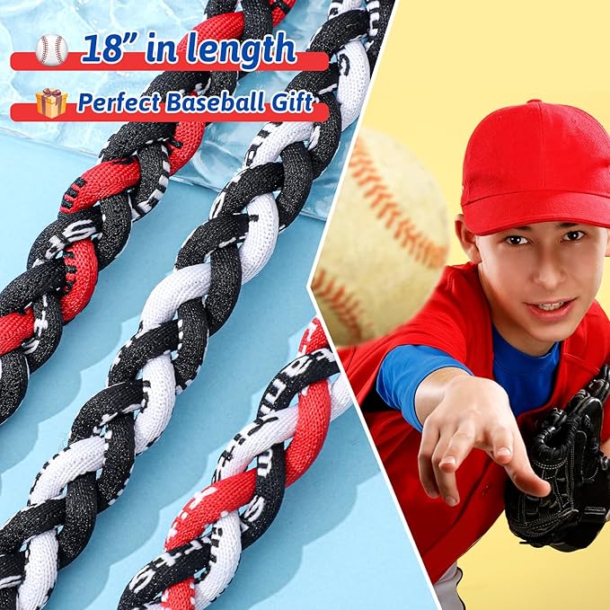Junkin Baseball Necklaces Three Braided Rope Titanium Necklace for Fans Team Gifts Boys Men Player Softball Sports