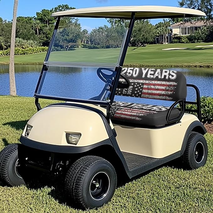 Bulopur American 250 Years Flag Golf Cart Towel Seat Cover Non-Slip Breathable Golf Cart Cushion Cover and Backrest Cover 2 Pack Golfcart Accessory for Golfer Gifts